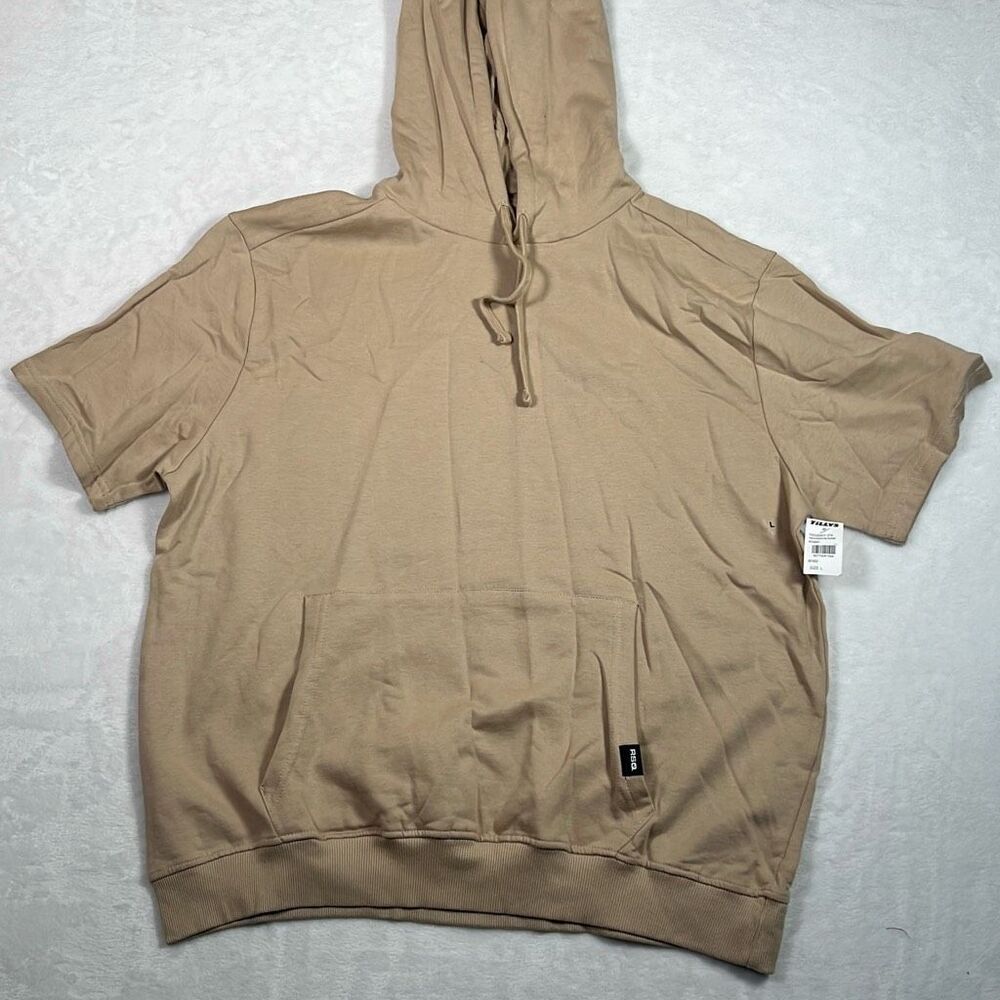 RSQ short sleeve tan drawstring hoodie pullover Men Large‎ NWT